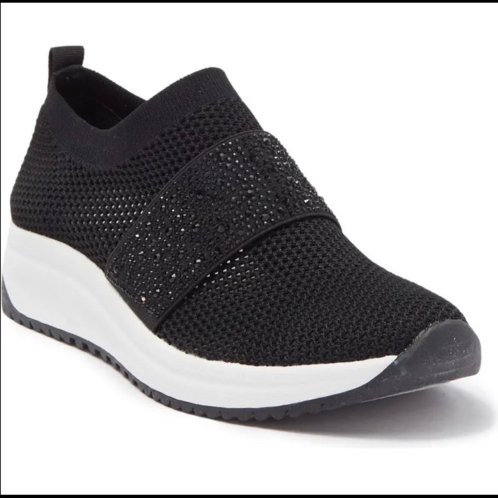 ANNE KLEIN Bask Crystal Embellished Slip-On Sneaker Black Size 8